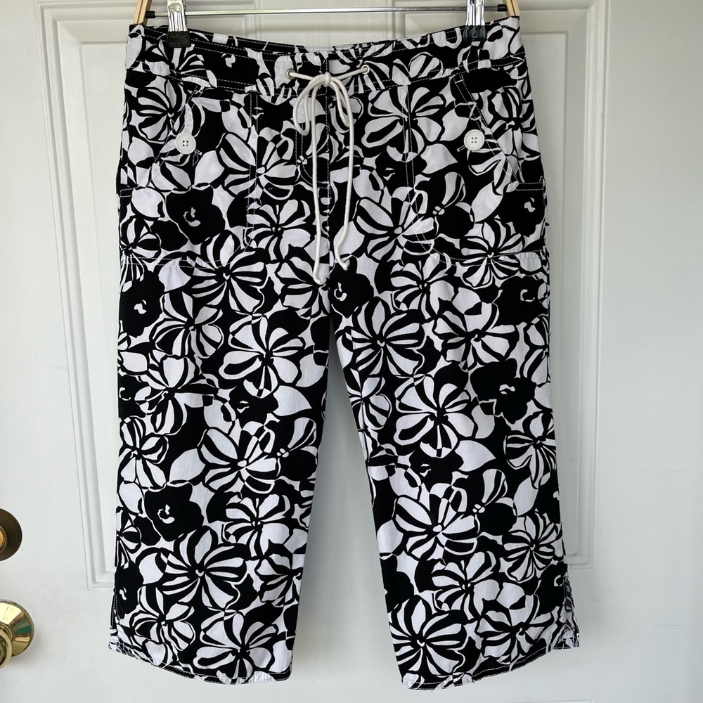 •LOFT• Tropical Floral Capri Pants with Drawstring - Size 6